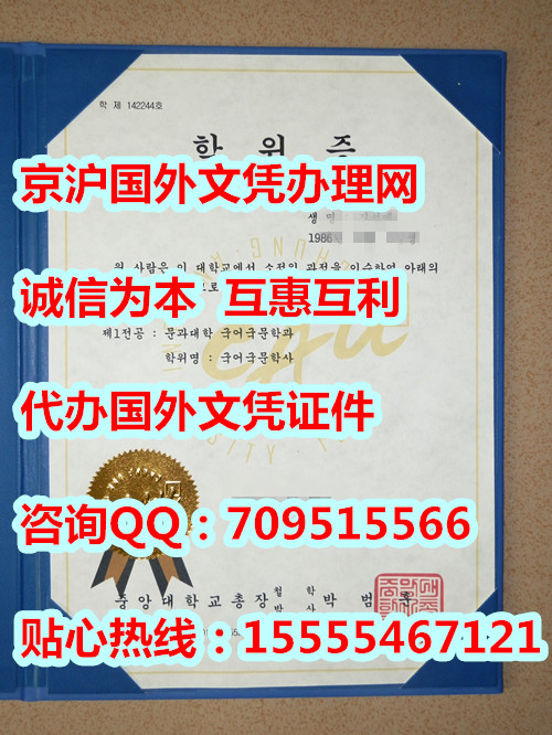 清晰韩国中央大学文凭烫金钢印样本